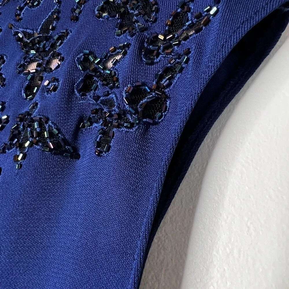 Rimini by Shaw Gown Formal Beaded Top Blue Maxi Women’s 6 - Picture 7 of 13